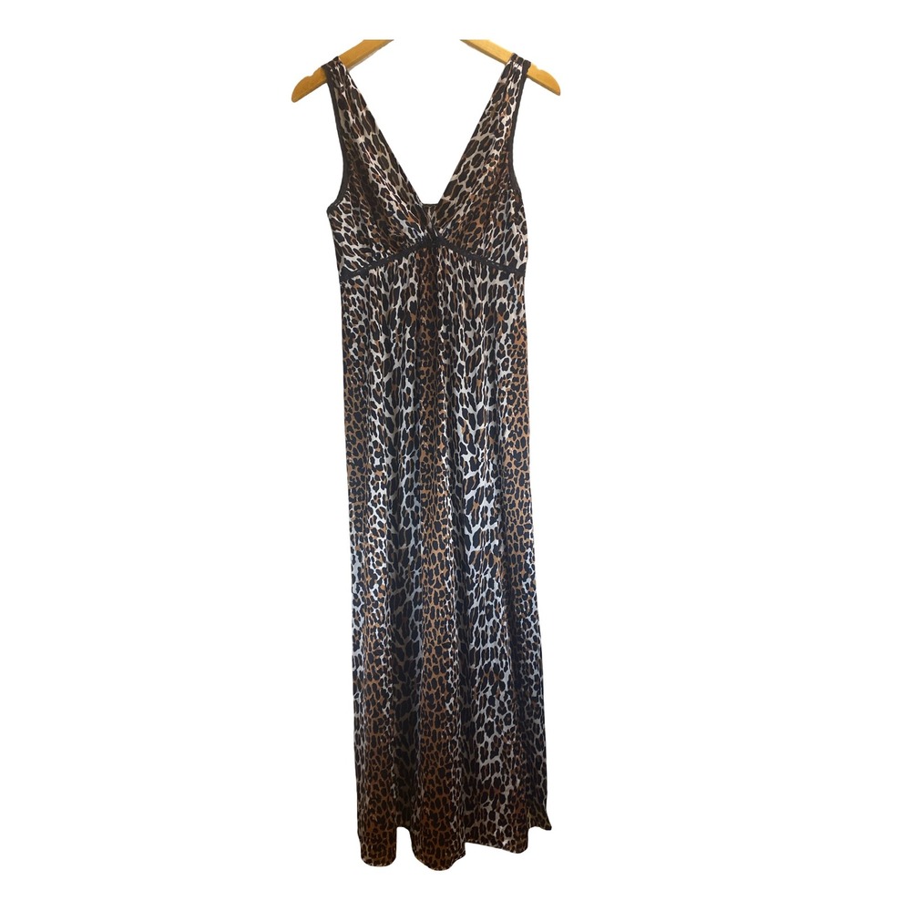 VTG Vanity Fair Leopard Print Maxi Nightgown Sz S Sleeveless Nylon Antron III